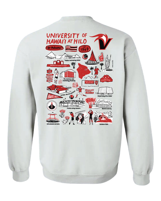Hawaii Hilo Vulcans Hand Sketched Vive La Fete Impressions Artwork Red Crew Neck Sweatshirt for Women - Vive La Fête - Online Apparel Store