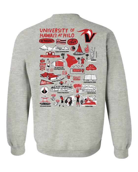 Hawaii Hilo Vulcans Hand Sketched Vive La Fete Impressions Artwork Red Crew Neck Sweatshirt for Women - Vive La Fête - Online Apparel Store