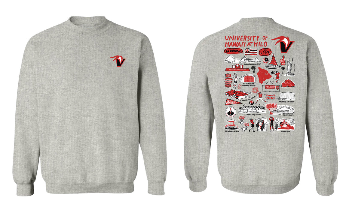 Hawaii Hilo Vulcans Hand Sketched Vive La Fete Impressions Artwork Red Crew Neck Sweatshirt for Women - Vive La Fête - Online Apparel Store