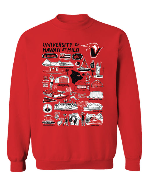 Hawaii Hilo Vulcans Vive La Fete Impressions Red Cotton Crewneck Sweatshirt for Women