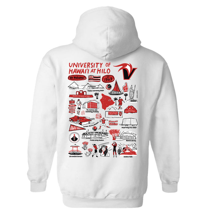 Hawaii Hilo Vulcans Hand Sketched Vive La Fete Impressions Artwork Red Cotton Fleece Long Sleeve Hoodie - Vive La Fête - Online Apparel Store