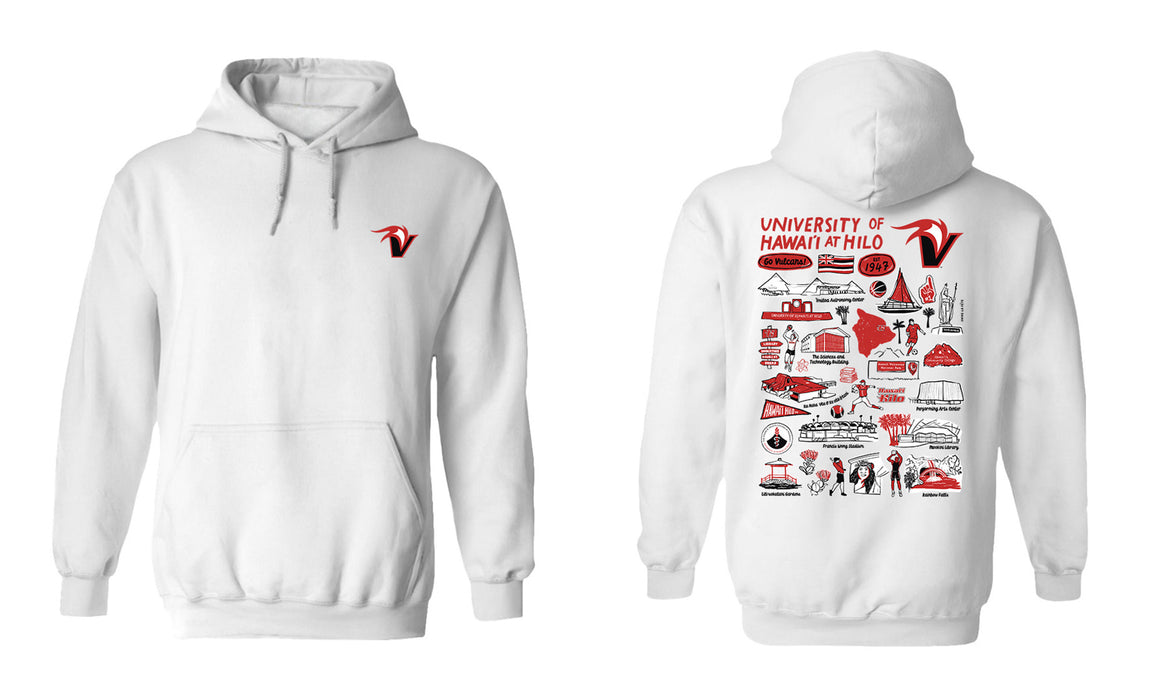 Hawaii Hilo Vulcans Hand Sketched Vive La Fete Impressions Artwork Red Cotton Fleece Long Sleeve Hoodie - Vive La Fête - Online Apparel Store