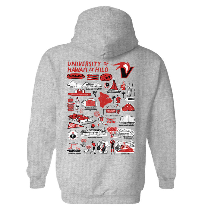 Hawaii Hilo Vulcans Hand Sketched Vive La Fete Impressions Artwork Red Cotton Fleece Long Sleeve Hoodie - Vive La Fête - Online Apparel Store