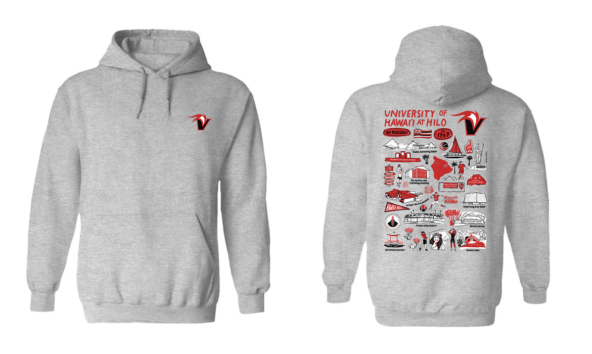 Hawaii Hilo Vulcans Hand Sketched Vive La Fete Impressions Artwork Red Cotton Fleece Long Sleeve Hoodie - Vive La Fête - Online Apparel Store