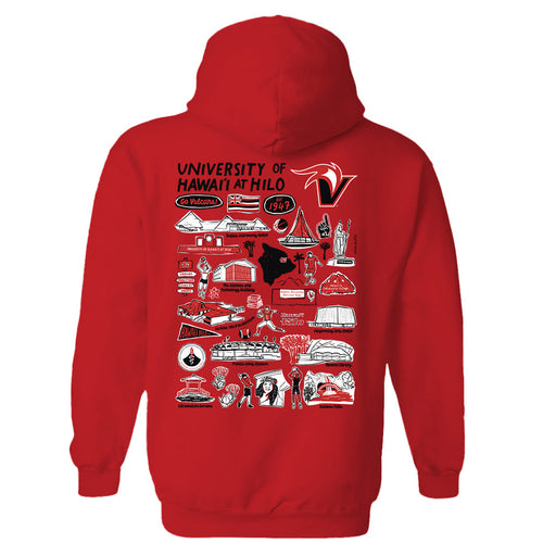 Hawaii Hilo Vulcans Hand Sketched Vive La Fete Impressions Artwork Red Cotton Fleece Long Sleeve Hoodie - Vive La Fête - Online Apparel Store