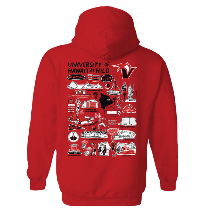 Hawaii Hilo Vulcans Hand Sketched Vive La Fete Impressions Artwork Red Cotton Fleece Long Sleeve Hoodie - Vive La Fête - Online Apparel Store