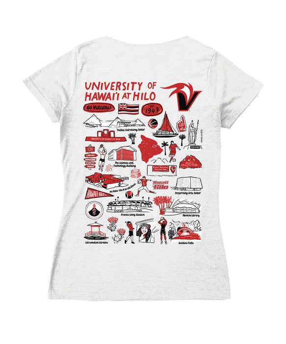 Hawaii Hilo Vulcans Hand Sketched Vive La Fete Impressions Artwork Red Women Cotton Short Sleeve V-Neck Tshirt