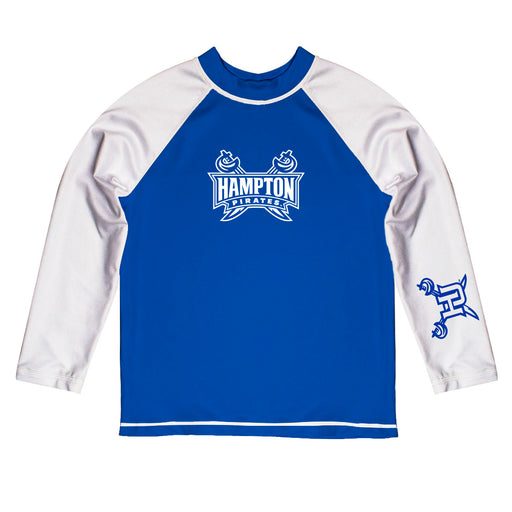 Hampton University Pirates Vive La Fete Logo Blue Long Sleeve Raglan Rashguard