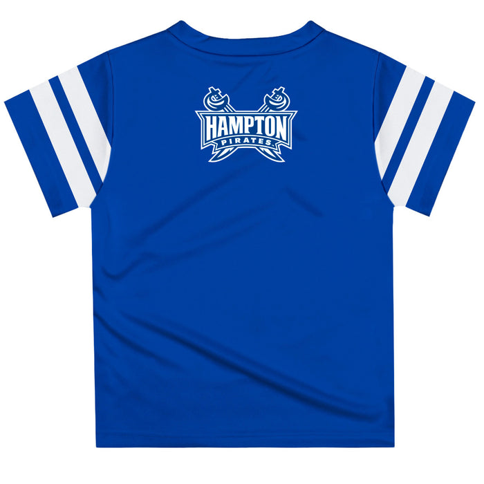 Hampton University Pirates Vive La Fete Boys Game Day Blue Short Sleeve Tee with Stripes on Sleeves - Vive La Fête - Online Apparel Store