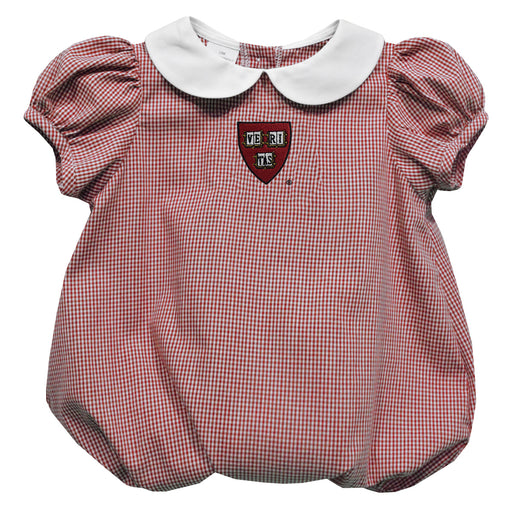 Harvard University Embroidered Red Gingham Baby Bubble Short Sleeve