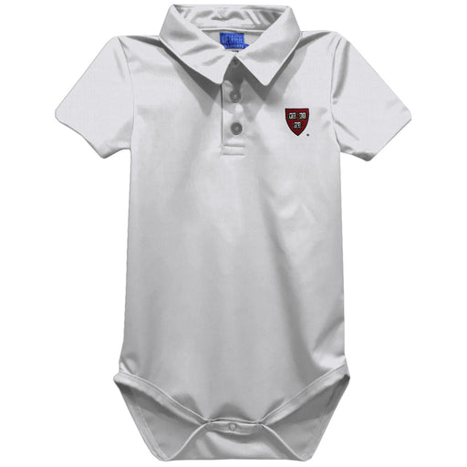 Harvard University Embroidered White Solid Knit Boys Polo Bodysuit