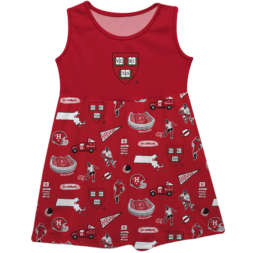 Harvard Crimson Sleeveless Tank Dress Girls Red Repeat Print Hand Sketched Vive La Fete Impressions