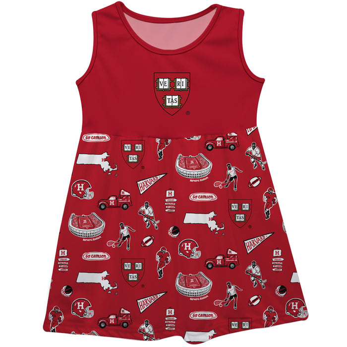 Harvard Crimson Sleeveless Tank Dress Girls Red Repeat Print Hand Sketched Vive La Fete Impressions