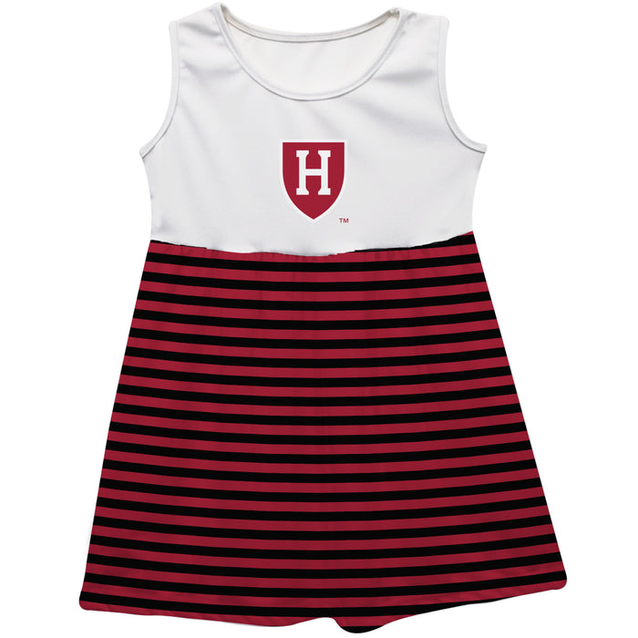 Harvard Crimson Vive La Fete Girls White Sleeveless Tank Dress Red Stripes on Skirt