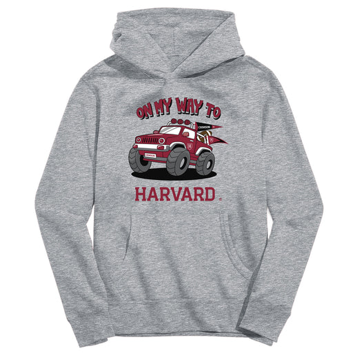 Harvard Crimson Vive La Fete On My Way Monster Truck Heather Grey Cotton Hoodie