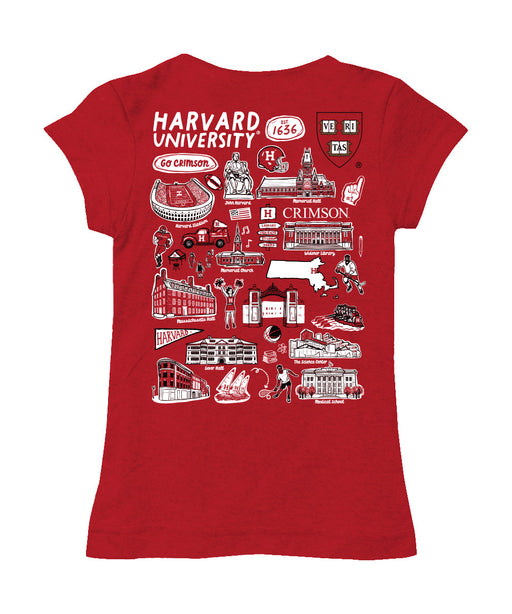 Harvard Crimson Hand Sketched Vive La Fete Impressions Artwork Red Girls Cotton Short Sleeve Tee - Vive La Fête - Online Apparel Store