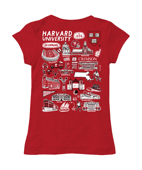 Harvard Crimson Hand Sketched Vive La Fete Impressions Artwork Red Girls Cotton Short Sleeve Tee - Vive La Fête - Online Apparel Store