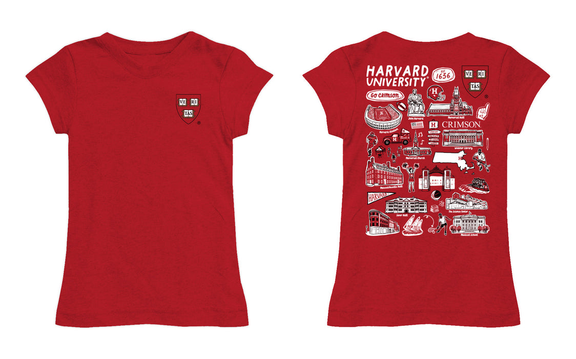 Harvard Crimson Hand Sketched Vive La Fete Impressions Artwork Red Girls Cotton Short Sleeve Tee - Vive La Fête - Online Apparel Store