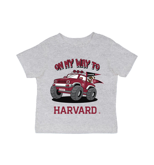 Harvard Crimson Vive La Fete On My Way Monster Truck Heather Grey Cotton Short Sleeve Tee