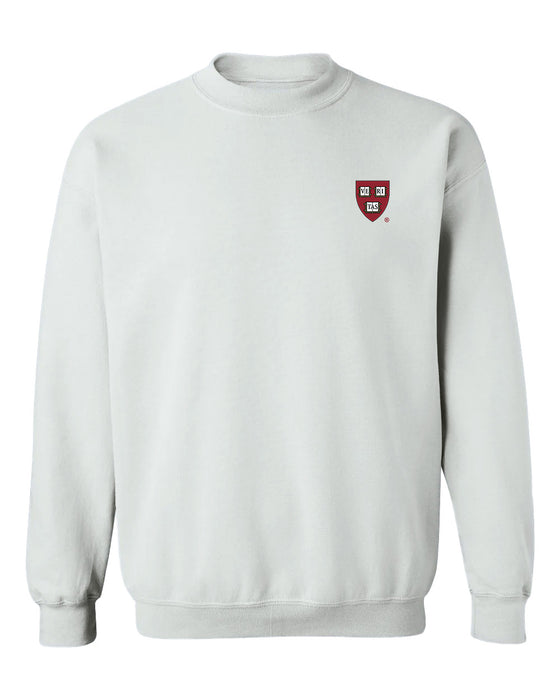 Harvard Crimson Hand Sketched Vive La Fete Impressions Artwork White Crew Neck Sweatshirt for Women