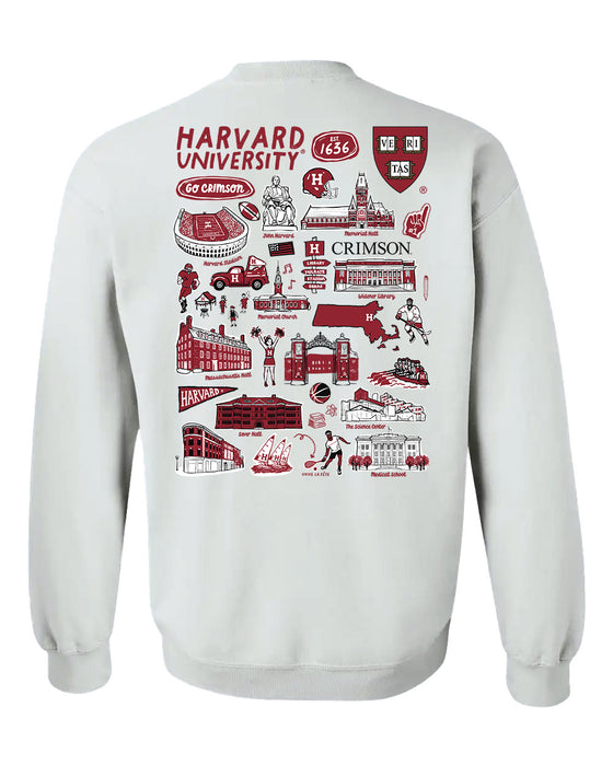 Harvard Crimson Hand Sketched Vive La Fete Impressions Artwork Red Crew Neck Sweatshirt for Women - Vive La Fête - Online Apparel Store