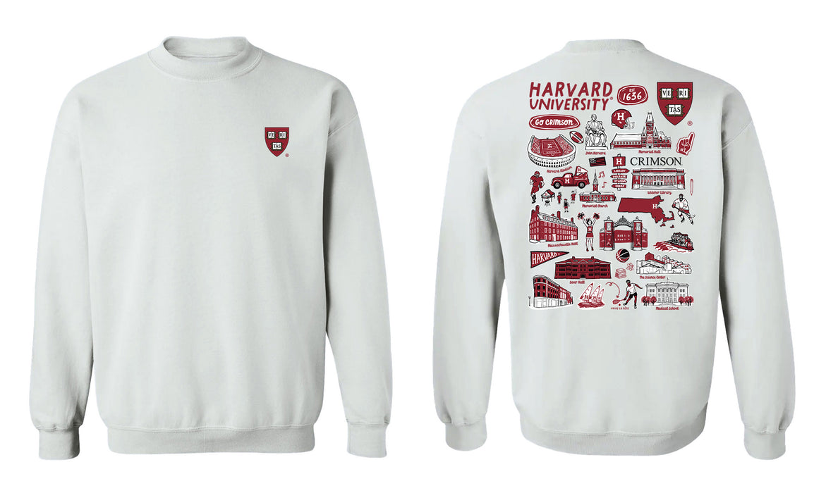 Harvard Crimson Hand Sketched Vive La Fete Impressions Artwork Red Crew Neck Sweatshirt for Women - Vive La Fête - Online Apparel Store