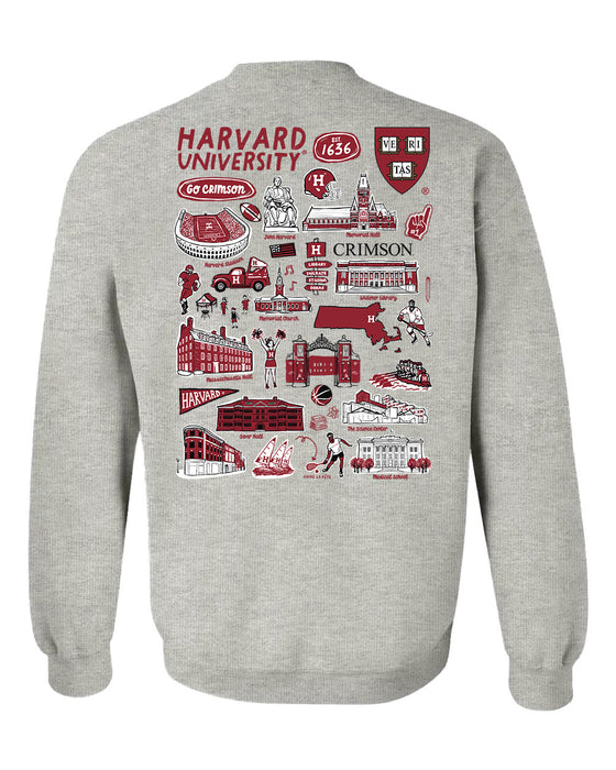 Harvard Crimson Hand Sketched Vive La Fete Impressions Artwork Red Crew Neck Sweatshirt for Women - Vive La Fête - Online Apparel Store