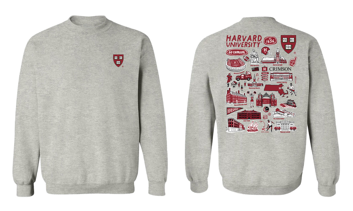 Harvard Crimson Hand Sketched Vive La Fete Impressions Artwork Red Crew Neck Sweatshirt for Women - Vive La Fête - Online Apparel Store