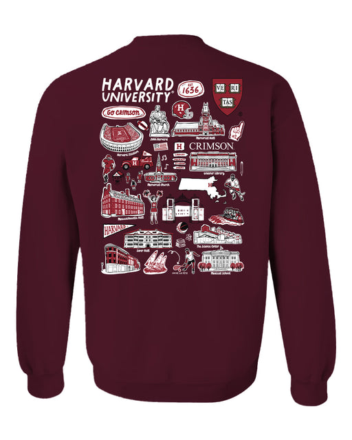 Harvard Crimson Hand Sketched Vive La Fete Impressions Artwork Red Crew Neck Sweatshirt for Women - Vive La Fête - Online Apparel Store