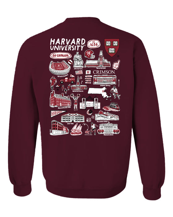 Harvard Crimson Hand Sketched Vive La Fete Impressions Artwork Red Crew Neck Sweatshirt for Women - Vive La Fête - Online Apparel Store