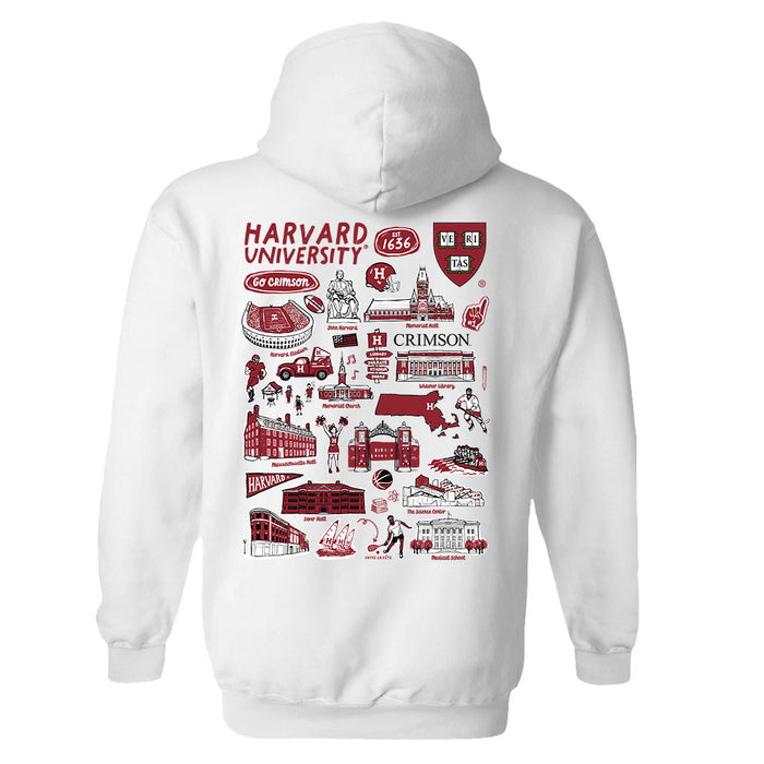 Harvard Crimson Hand Sketched Vive La Fete Impressions Artwork Red Cotton Fleece Long Sleeve Hoodie - Vive La Fête - Online Apparel Store