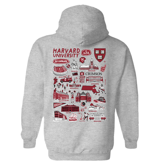 Harvard Crimson Hand Sketched Vive La Fete Impressions Artwork Red Cotton Fleece Long Sleeve Hoodie - Vive La Fête - Online Apparel Store