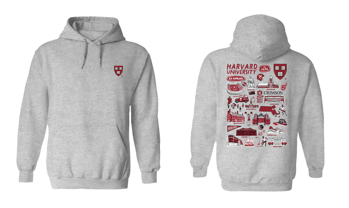 Harvard Crimson Hand Sketched Vive La Fete Impressions Artwork Red Cotton Fleece Long Sleeve Hoodie - Vive La Fête - Online Apparel Store