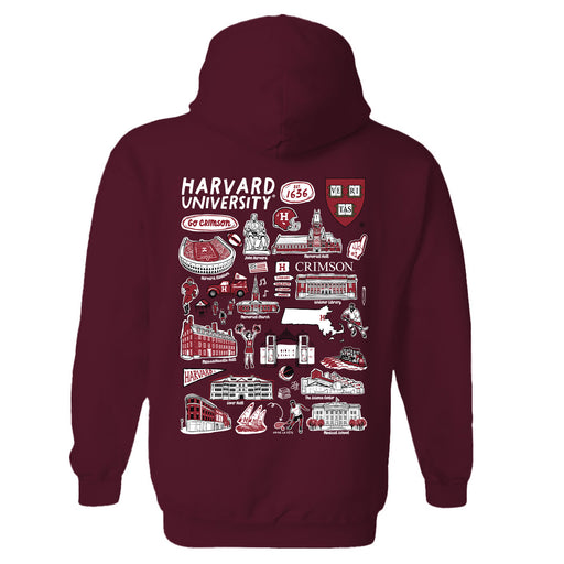Harvard Crimson Hand Sketched Vive La Fete Impressions Artwork Red Cotton Fleece Long Sleeve Hoodie - Vive La Fête - Online Apparel Store