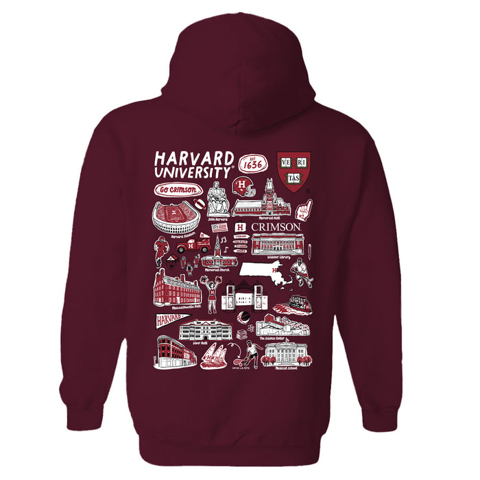 Harvard Crimson Hand Sketched Vive La Fete Impressions Artwork Red Cotton Fleece Long Sleeve Hoodie - Vive La Fête - Online Apparel Store