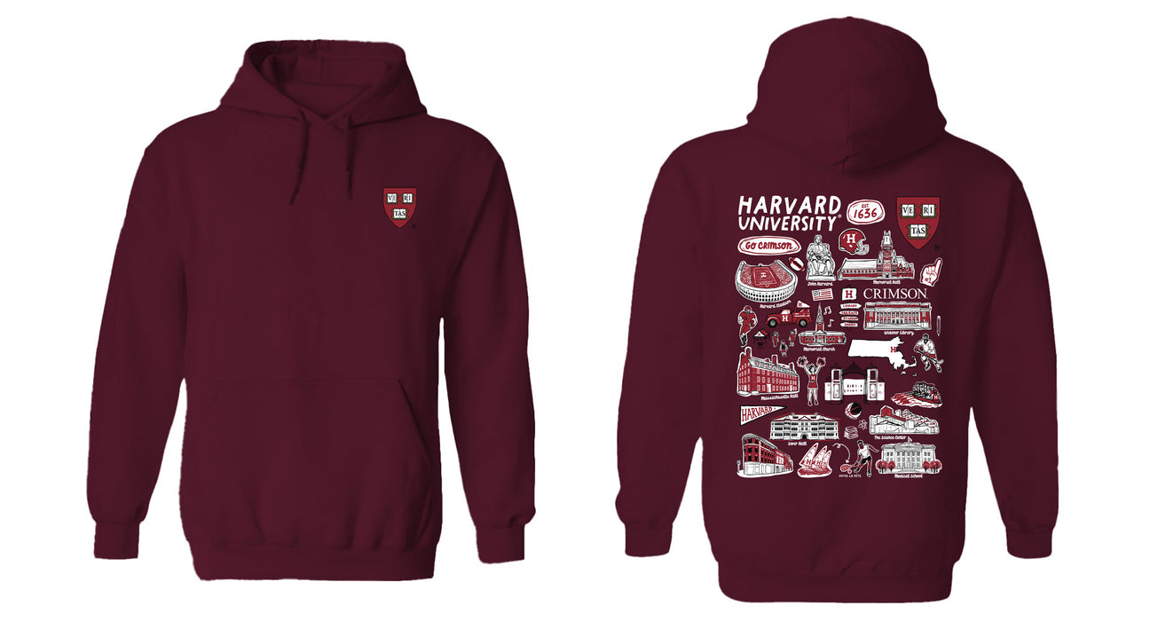 Harvard Crimson Hand Sketched Vive La Fete Impressions Artwork Red Cotton Fleece Long Sleeve Hoodie - Vive La Fête - Online Apparel Store