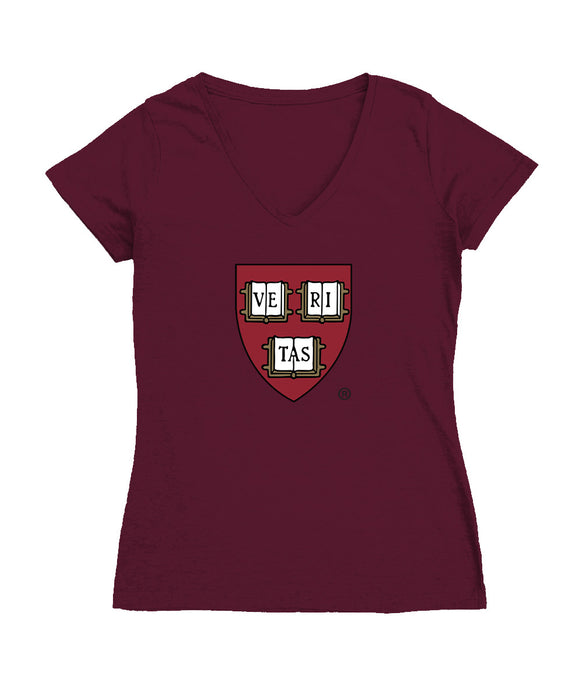 Harvard Crimson Women's V-neck Fitted Cotton T-Shirt White