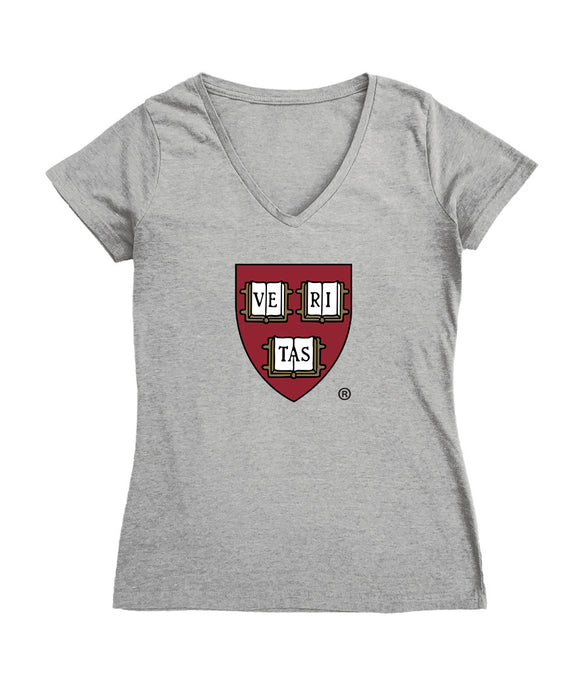 Harvard Crimson Women's V-neck Fitted Cotton T-Shirt White