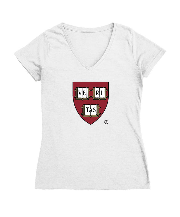 Harvard Crimson Women's V-neck Fitted Cotton T-Shirt White
