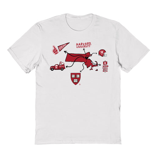 Harvard Crimson Hand Sketched Vive La Fete Impressions Icones White T-shirt for Women