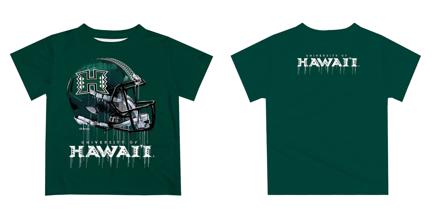 Hawaii Rainbow Warriors Original Dripping Football Helmet Green T-Shirt by Vive La Fete - Vive La Fête - Online Apparel Store