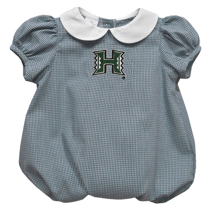Hawaii Rainbow Warriors Embroidered Hunter Green Girls Baby Bubble Short Sleeve