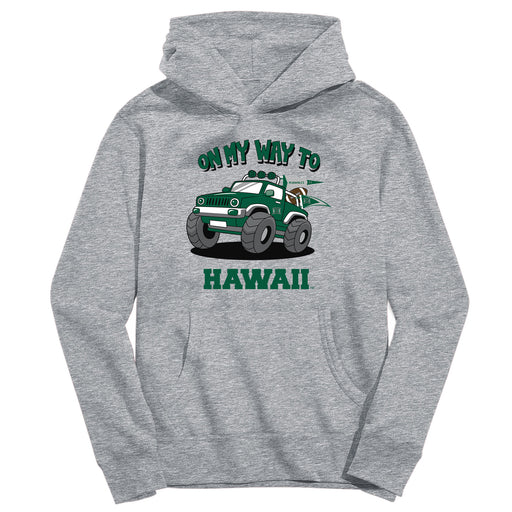 Hawaii Rainbow Warriors On My Way Monster Truck Heather Grey Cotton Youth Hoodie
