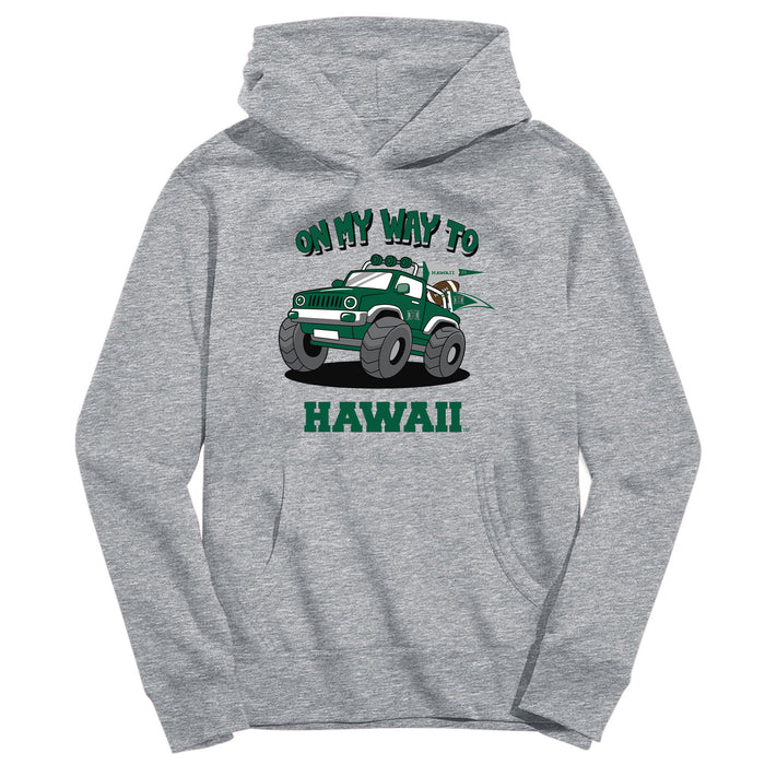 Hawaii Rainbow Warriors On My Way Monster Truck Heather Grey Cotton Youth Hoodie