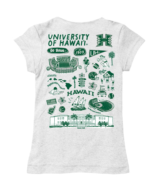 Hawaii Rainbow Warriors Hand Sketched Vive La Fete Impressions Artwork White Girls Cotton Short Sleeve Tee - Vive La Fête - Online Apparel Store