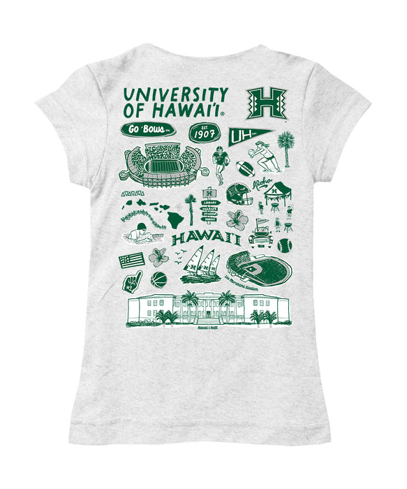 Hawaii Rainbow Warriors Hand Sketched Vive La Fete Impressions Artwork White Girls Cotton Short Sleeve Tee - Vive La Fête - Online Apparel Store