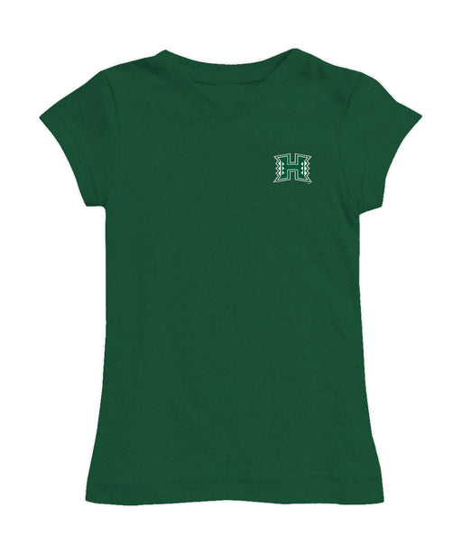 Hawaii Rainbow Warriors Hand Sketched Vive La Fete Impressions Artwork Green Girls Cotton Short Sleeve Tee