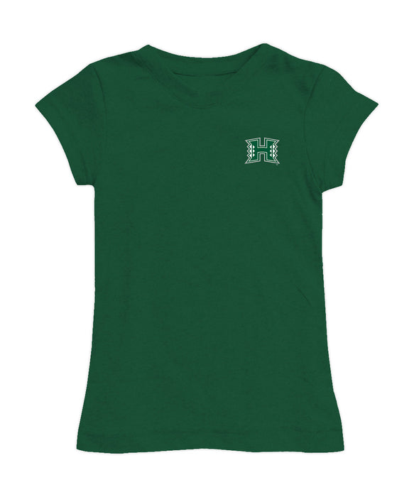 Hawaii Rainbow Warriors Hand Sketched Vive La Fete Impressions Artwork Green Girls Cotton Short Sleeve Tee