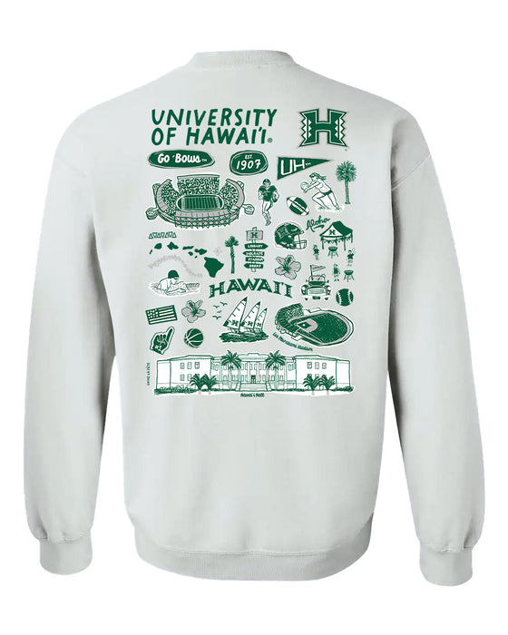 Hawaii Rainbow Warriors Hand Sketched Artwork Green Crewneck Sweatshirt for Women - Vive La Fête - Online Apparel Store