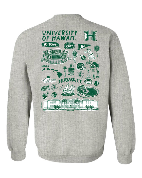 Hawaii Rainbow Warriors Hand Sketched Artwork Green Crewneck Sweatshirt for Women - Vive La Fête - Online Apparel Store